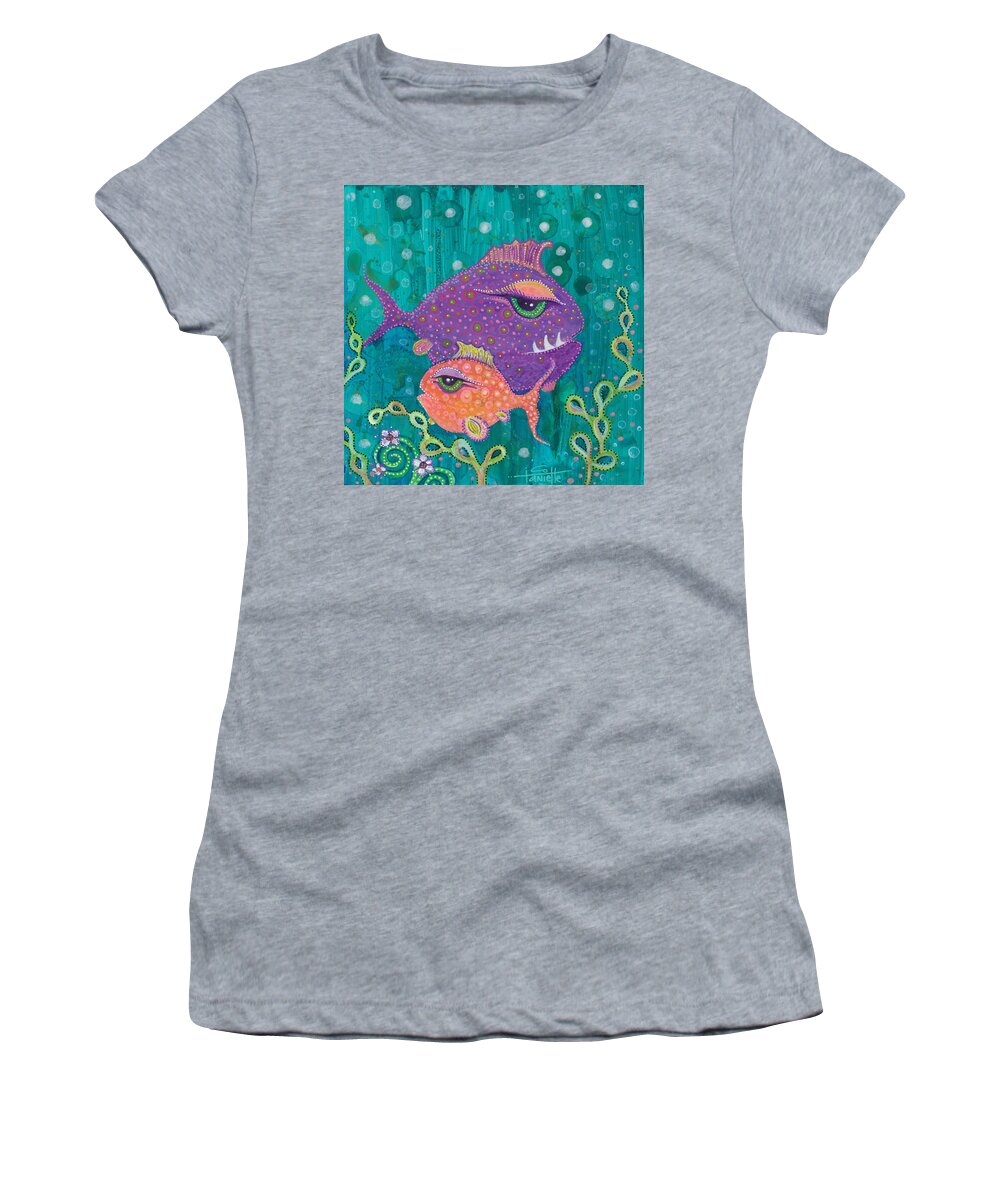 Fish School Women's T-Shirt featuring the painting Fish School by Tanielle Childers