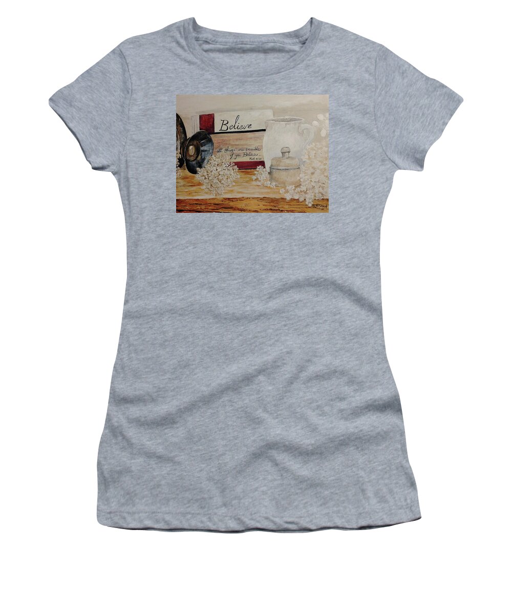 Country Living Women's T-Shirt featuring the painting Treasures from Mother's Kitchen by ML McCormick