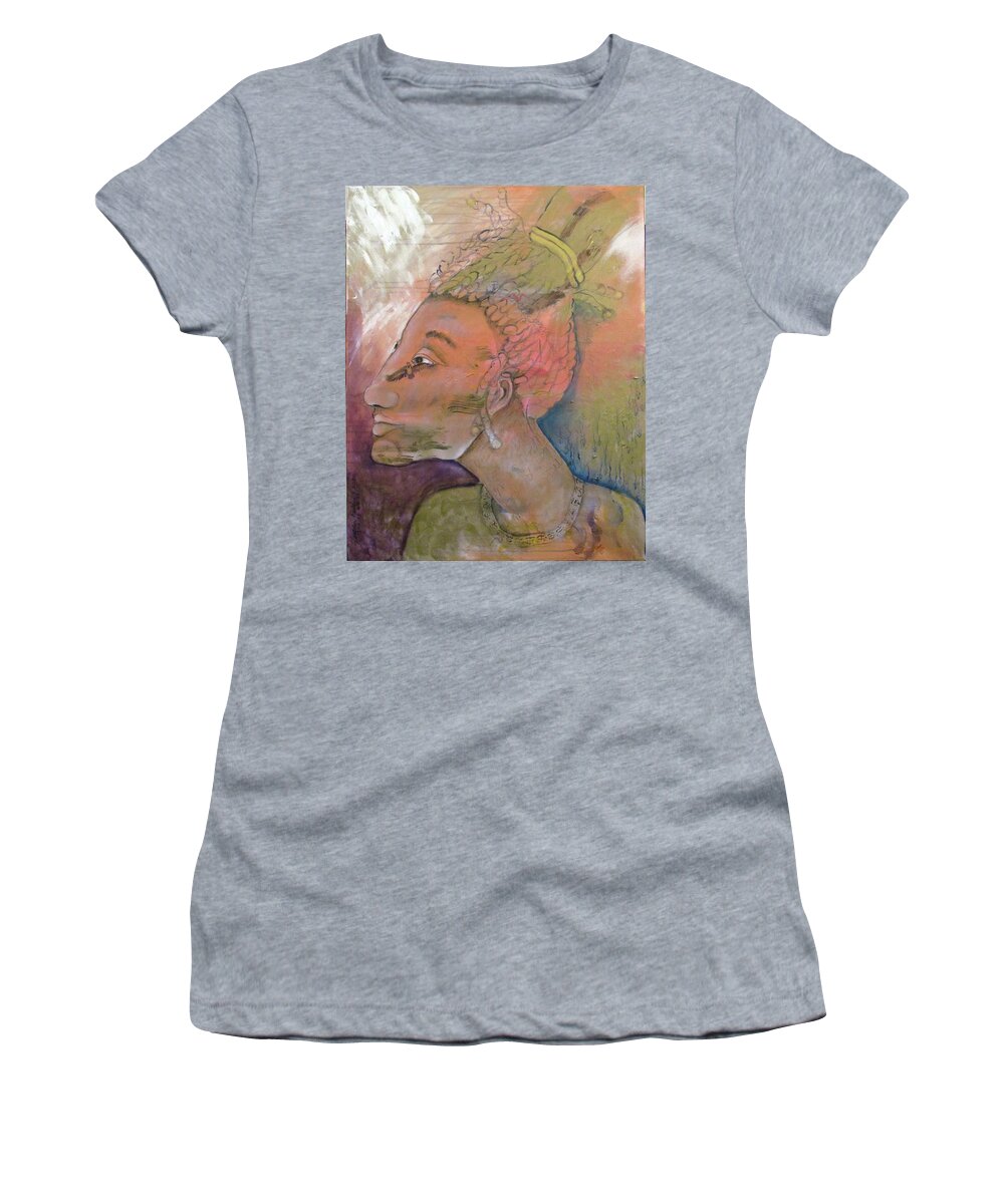 Man Of Color Women's T-Shirt featuring the painting Man Dreaming of the End of Violence by Feather Redfox