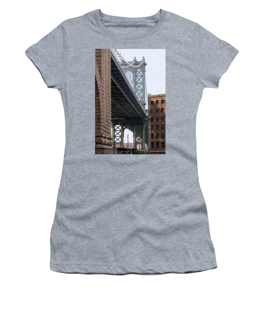 America Women's T-Shirt featuring the photograph Manhattan bridge from brooklyn by Jean-Luc Farges