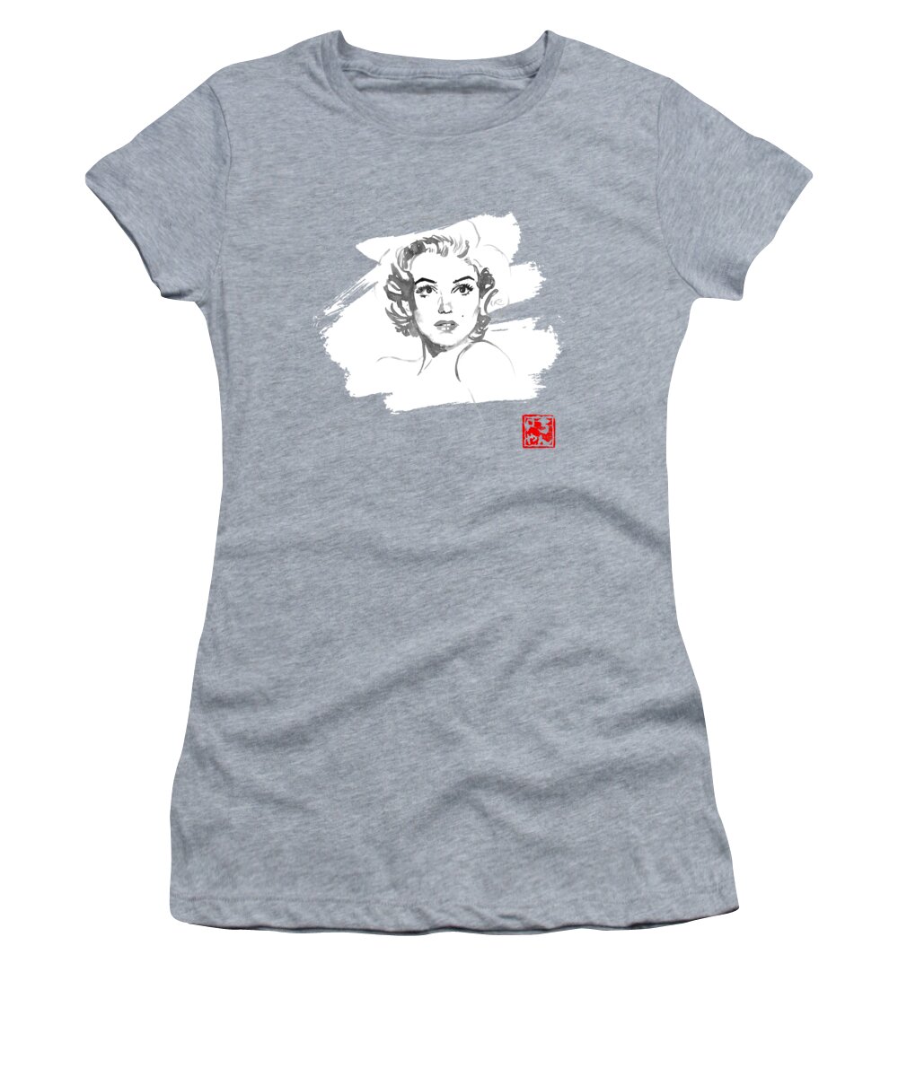 Marilyn Monroe Women's T-Shirt featuring the drawing Marilyn White by Pechane Sumie