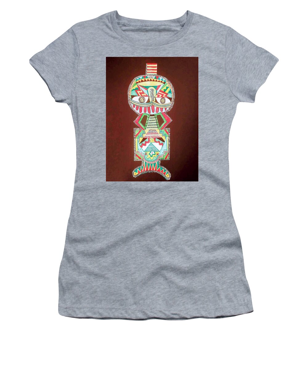  Women's T-Shirt featuring the mixed media Masked Foundation by Sala Adenike