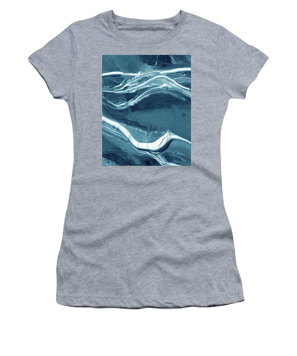 Teal Blue Women's T-Shirt featuring the painting Meditate On The Wave Peaceful Contemporary Beach Art Sea And Ocean Teal Blue X by Irina Sztukowski