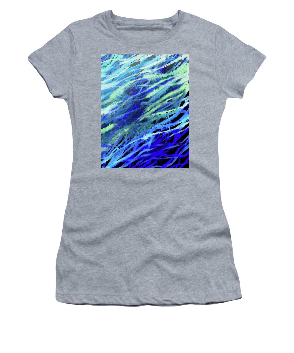 Blue Women's T-Shirt featuring the painting Meditative Flow Of The River Abstract Lines I by Irina Sztukowski