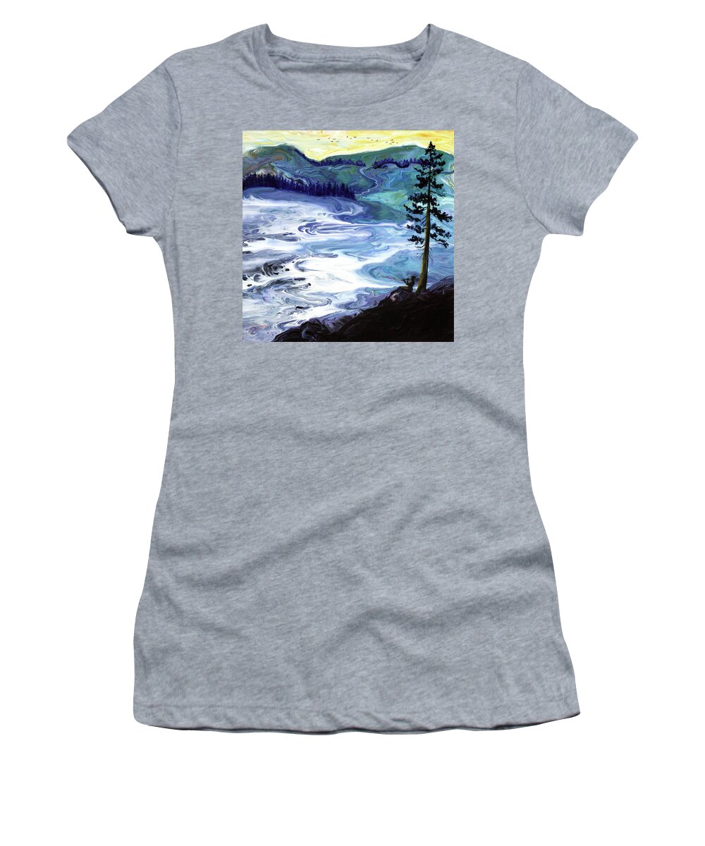 Landscape Women's T-Shirt featuring the painting Melody of the Lone Pine Tree by Laura Iverson