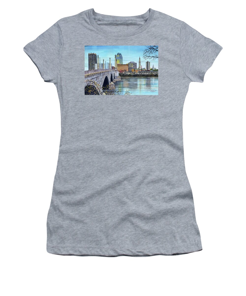 Bridge Women's T-Shirt featuring the painting Memorial Bridge to Springfield MA by Joseph Burger