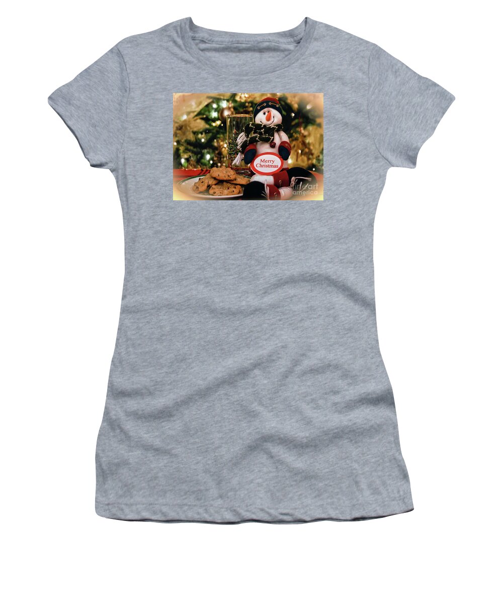 Merry Christmas Women's T-Shirt featuring the photograph Merry Christmas Snowman by Lois Bryan