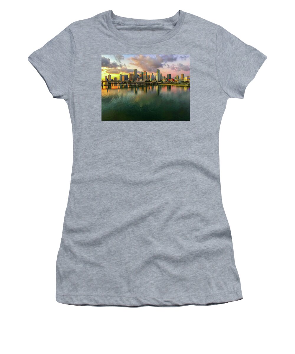 Miami Women's T-Shirt featuring the photograph Miami Skyline at Sunrise by Bill Barber