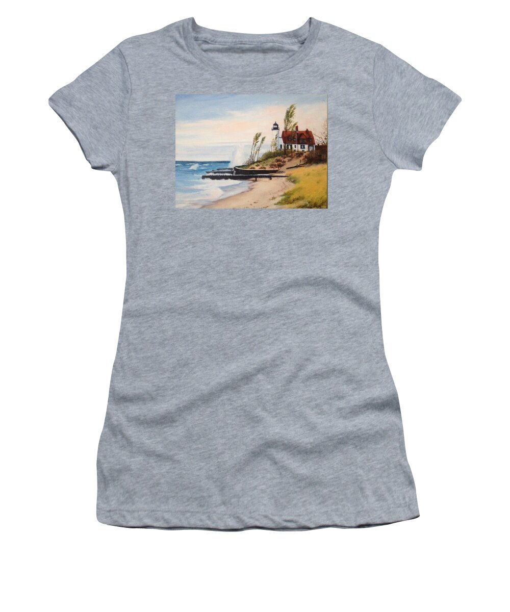 Lighthouse Women's T-Shirt featuring the painting Michigan Lighthouse by Judy Rixom