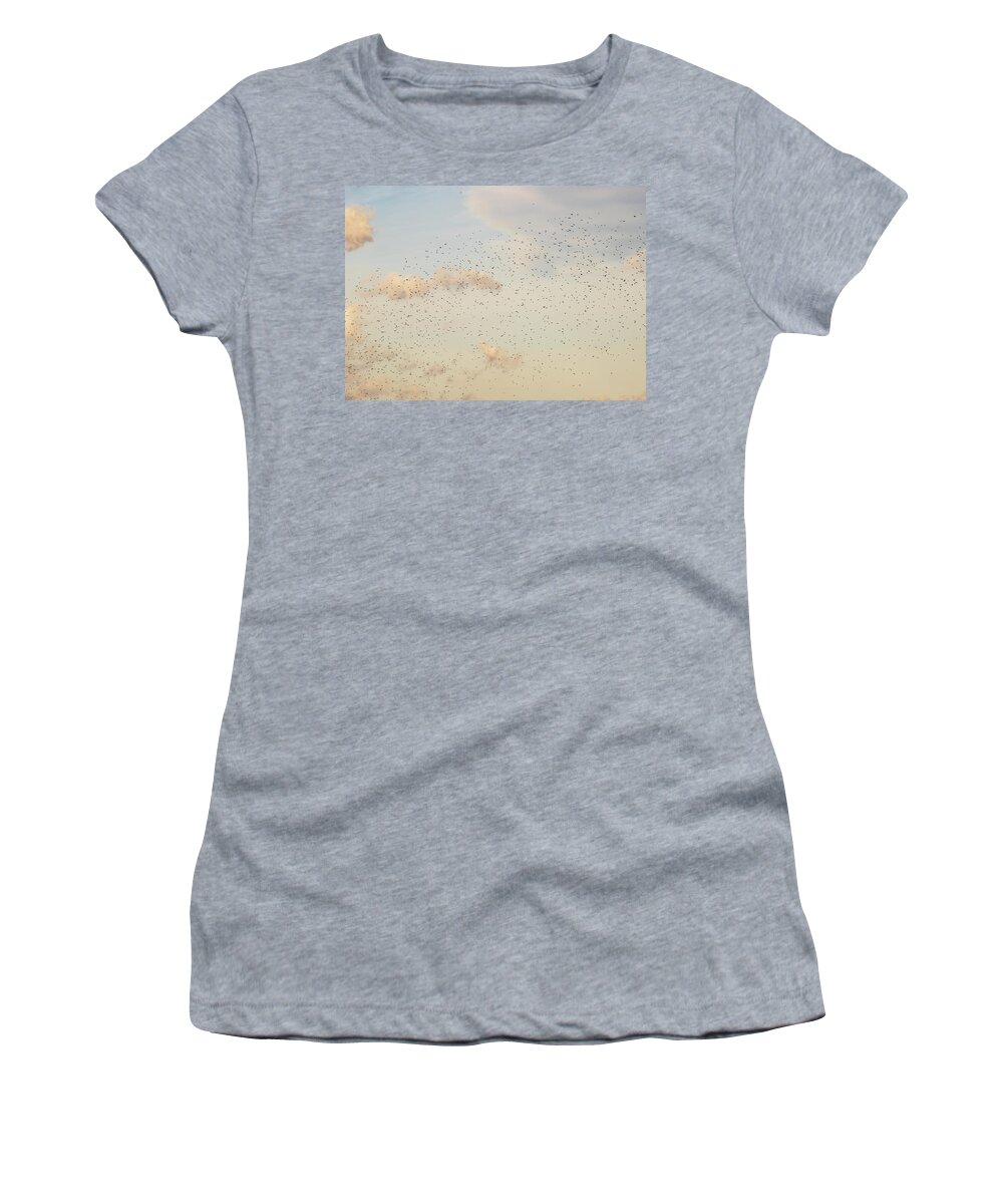 Animals Women's T-Shirt featuring the photograph MIgrating Birds In The Sky by Amelia Pearn