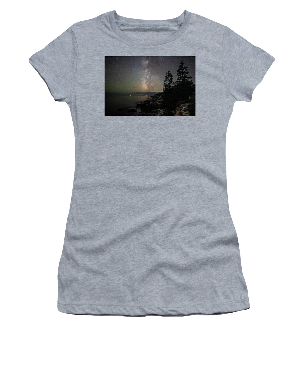 Milky Way Women's T-Shirt featuring the photograph Milky Way over Acadia Western Point by GeeLeesa Productions