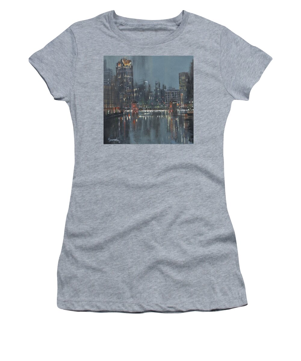 Milwaukee Women's T-Shirt featuring the painting Milwaukee Riverwalk by Tom Shropshire