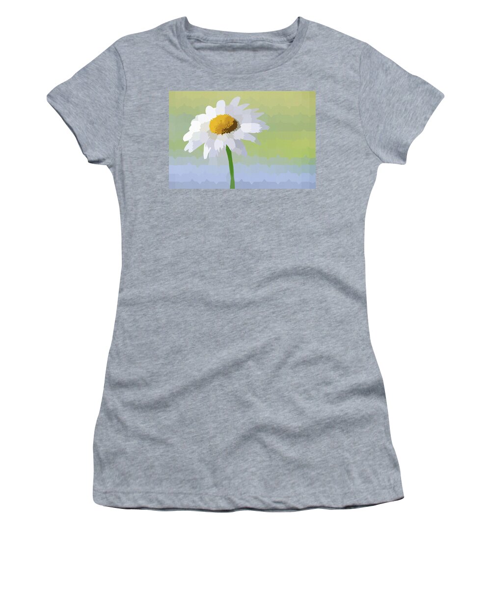 Minimalist Women's T-Shirt featuring the mixed media Minimalist Single White Daisy in Abstract by Shelli Fitzpatrick