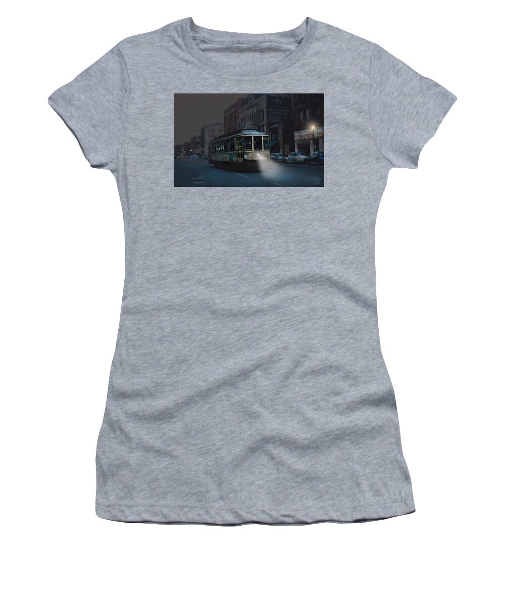 Minneapolis Women's T-Shirt featuring the digital art Minneapolis 1952 - Streetcar by Glenn Galen