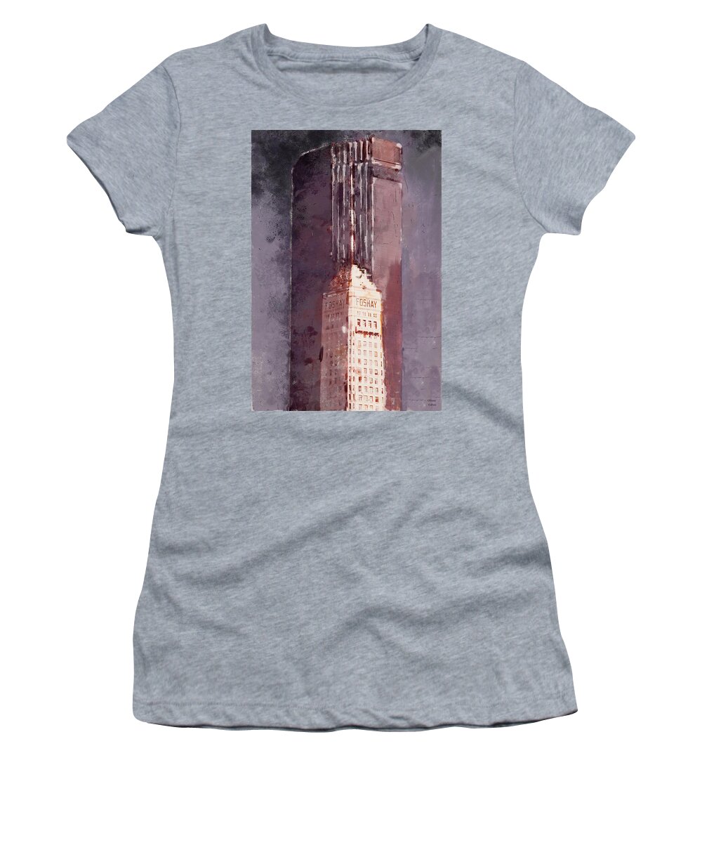 Ids Tower Women's T-Shirt featuring the painting Minneapolis IDS and Foshay Tower by Glenn Galen