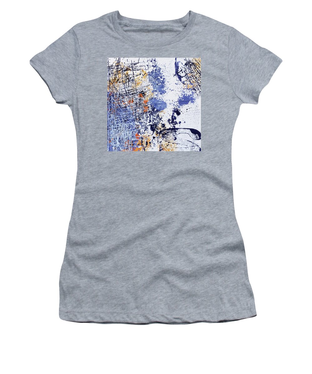 Beautiful Women's T-Shirt featuring the painting MIRROR IMAGE Abstract Painting Stone Blue Mango Orange by Lynnie Lang