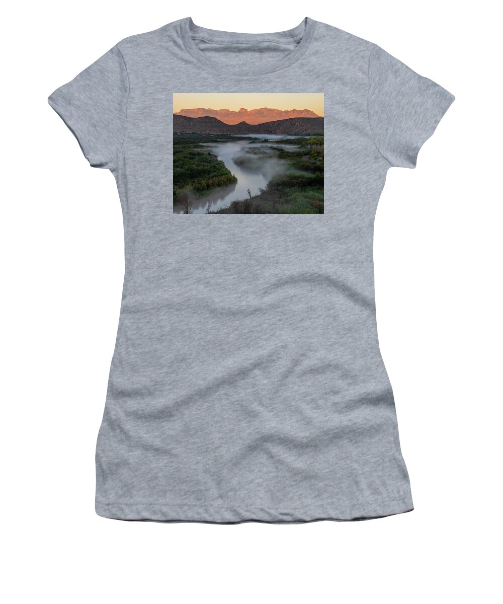 2018 Women's T-Shirt featuring the photograph Misty Big Bend Sunrise by Erin K Images