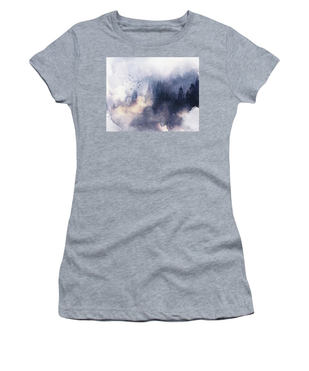 Blue Women's T-Shirt featuring the mixed media Misty Winter 7 by Colleen Taylor