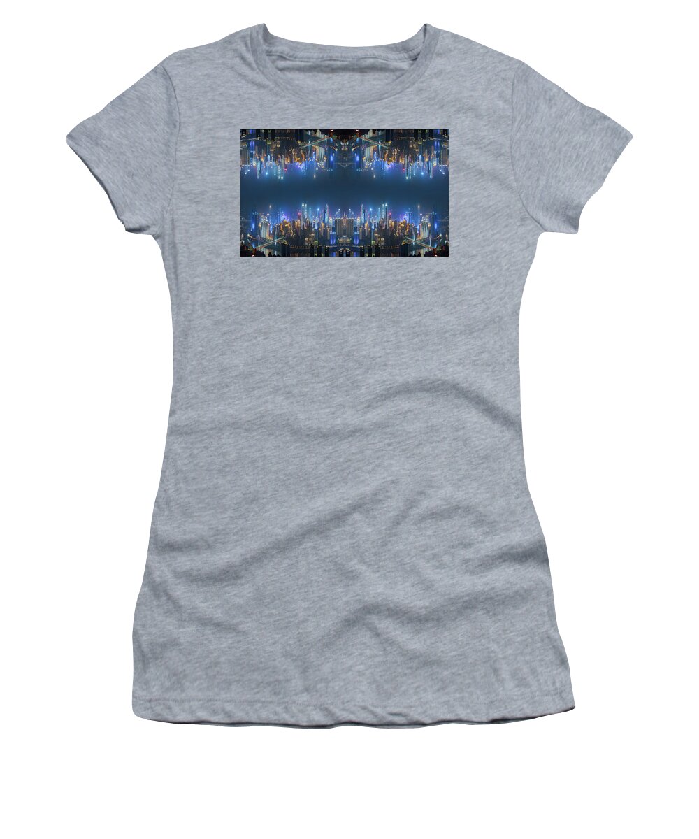 City Women's T-Shirt featuring the photograph Modern futuristic city skyline at night by Philippe Lejeanvre