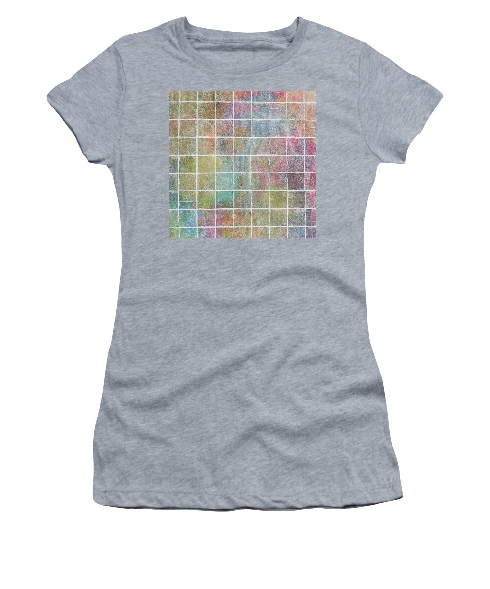 Monet's Garden Women's T-Shirt featuring the mixed media MONET'S GARDEN SQUARED Pastel Abstract by Lynnie Lang