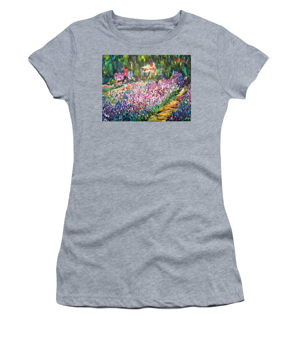 Monet Women's T-Shirt featuring the painting Monet's Iris Garden by Britt Miller