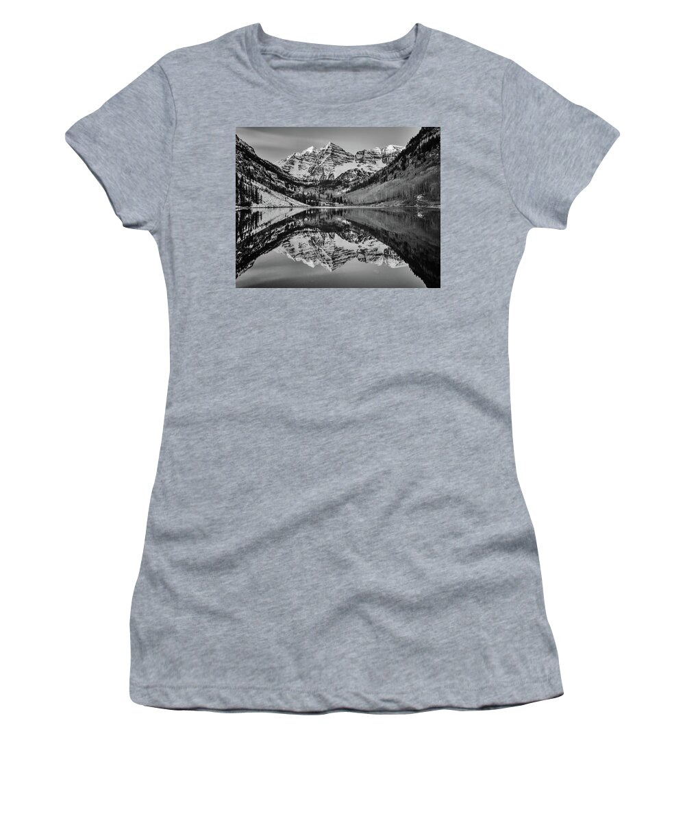 Maroon Bells Women's T-Shirt featuring the photograph Monochrome Maroon by Darren White
