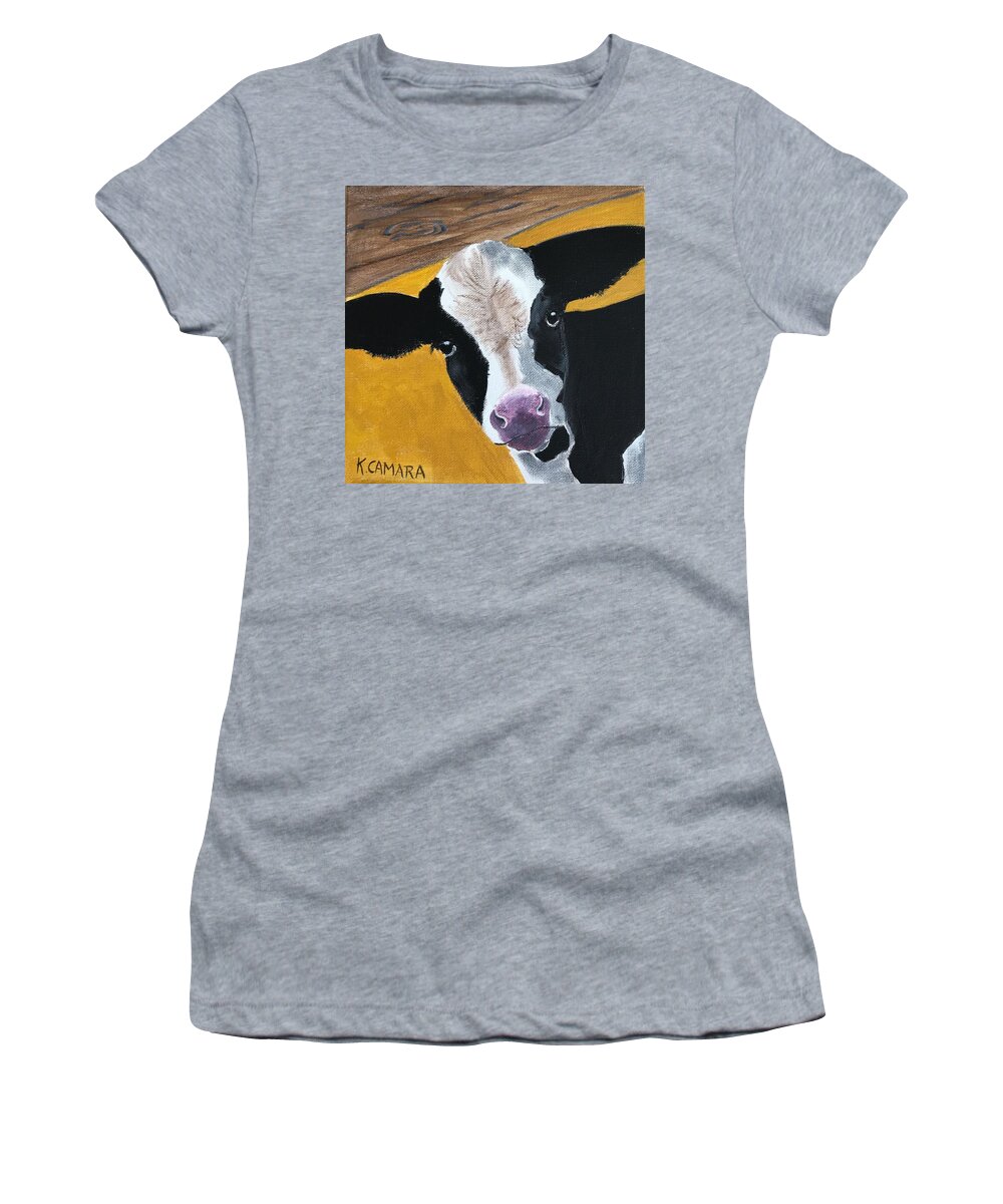 Pets Women's T-Shirt featuring the painting Moo Cow by Kathie Camara