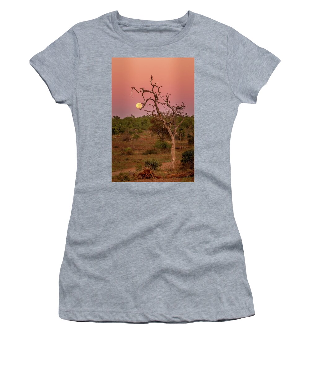 Moon Rise Women's T-Shirt featuring the photograph Moon Rise at Sunset by MaryJane Sesto