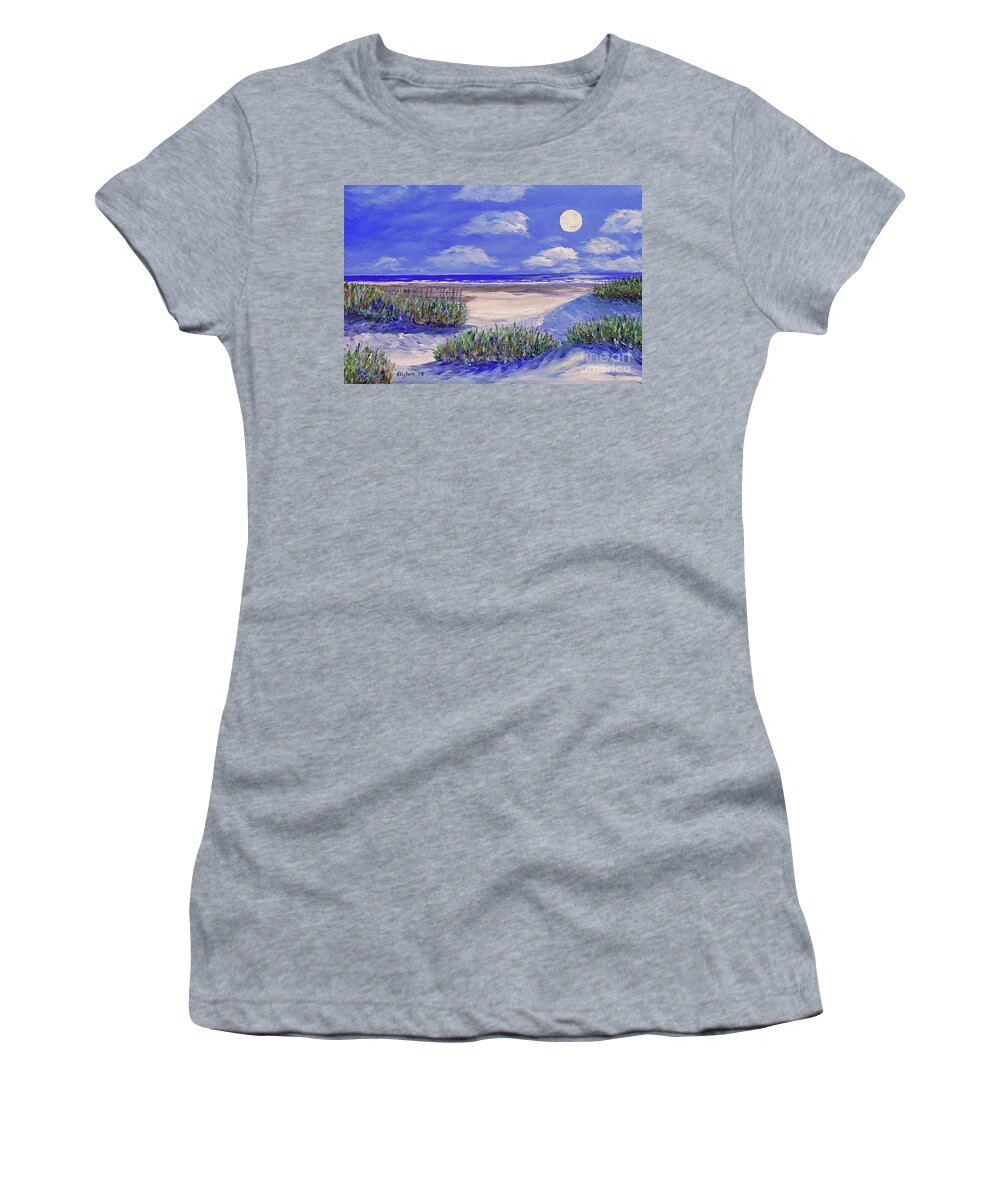 Seascape Women's T-Shirt featuring the painting Moonlight Beach by Stanton Allaben
