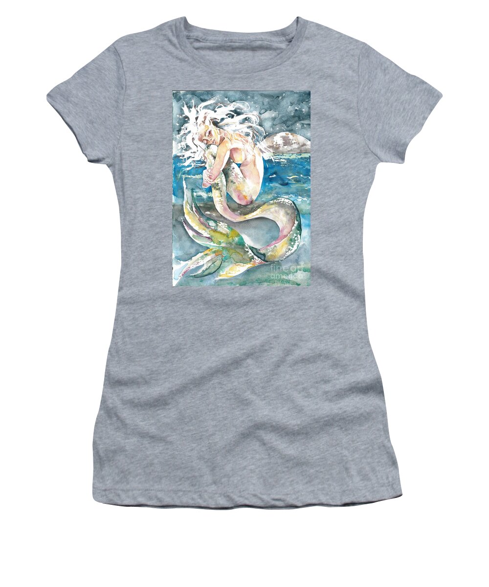 Mermaid Women's T-Shirt featuring the painting Moonlit Mermaid by Norah Daily