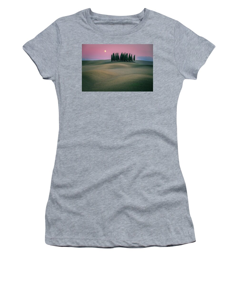 Moon Women's T-Shirt featuring the photograph Moonrise at farm land by Henry w Liu
