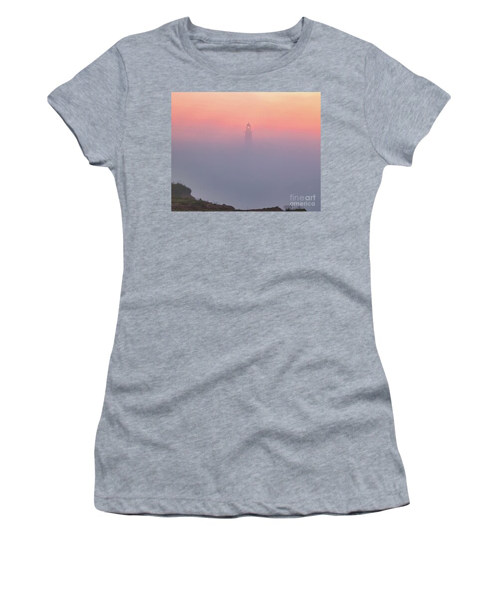 Lighthouse Women's T-Shirt featuring the photograph Morning Fog Over Montauk Point by Sean Mills
