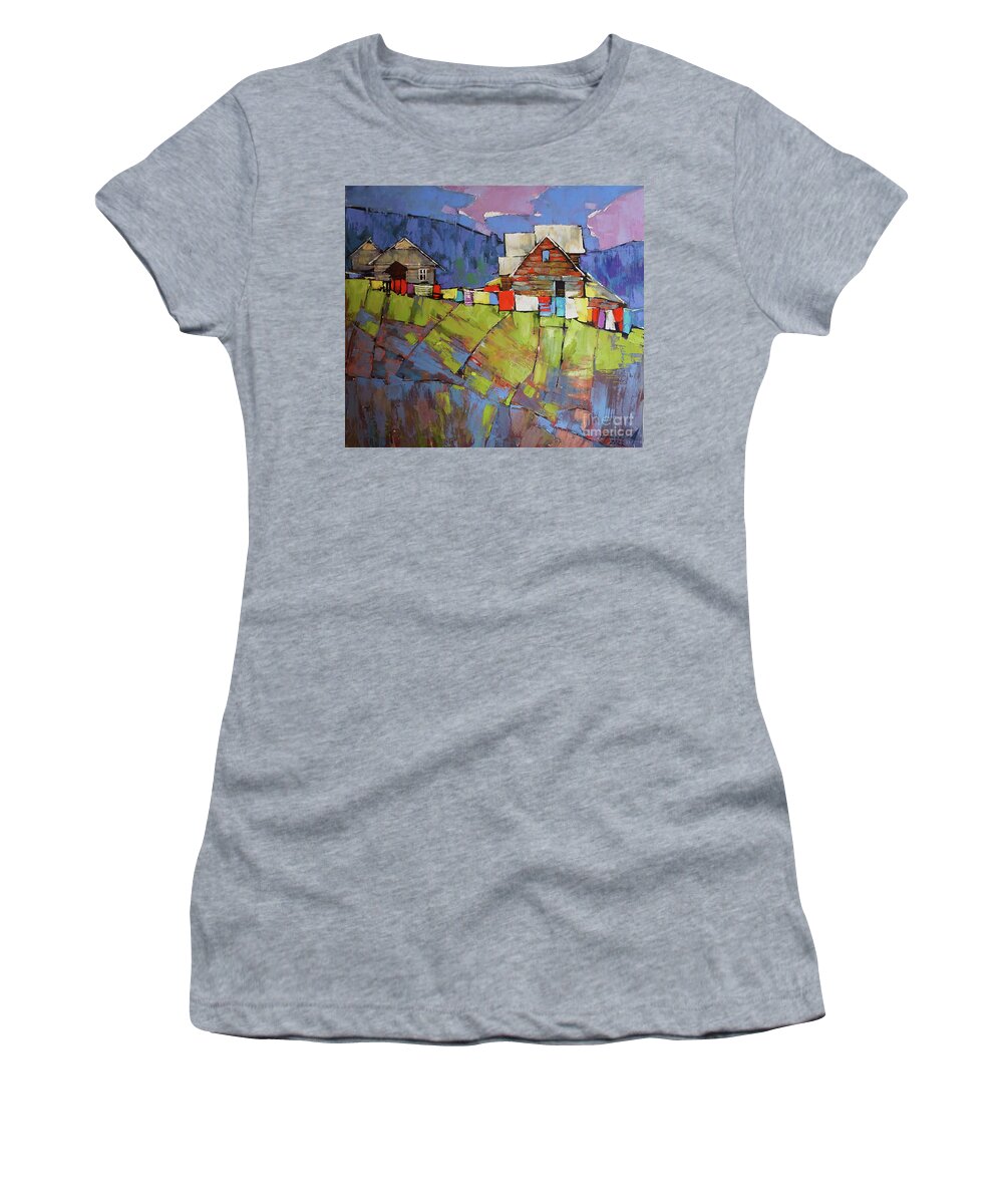Morning Women's T-Shirt featuring the painting Morning in the Carpathians by Anastasija Kraineva