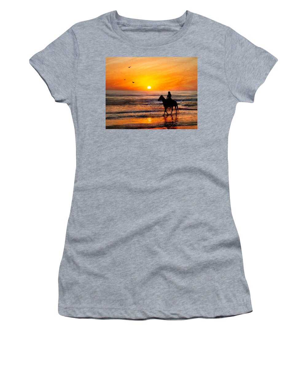 Sunset Women's T-Shirt featuring the photograph Morning Ride-Limited Edition by Shara Abel