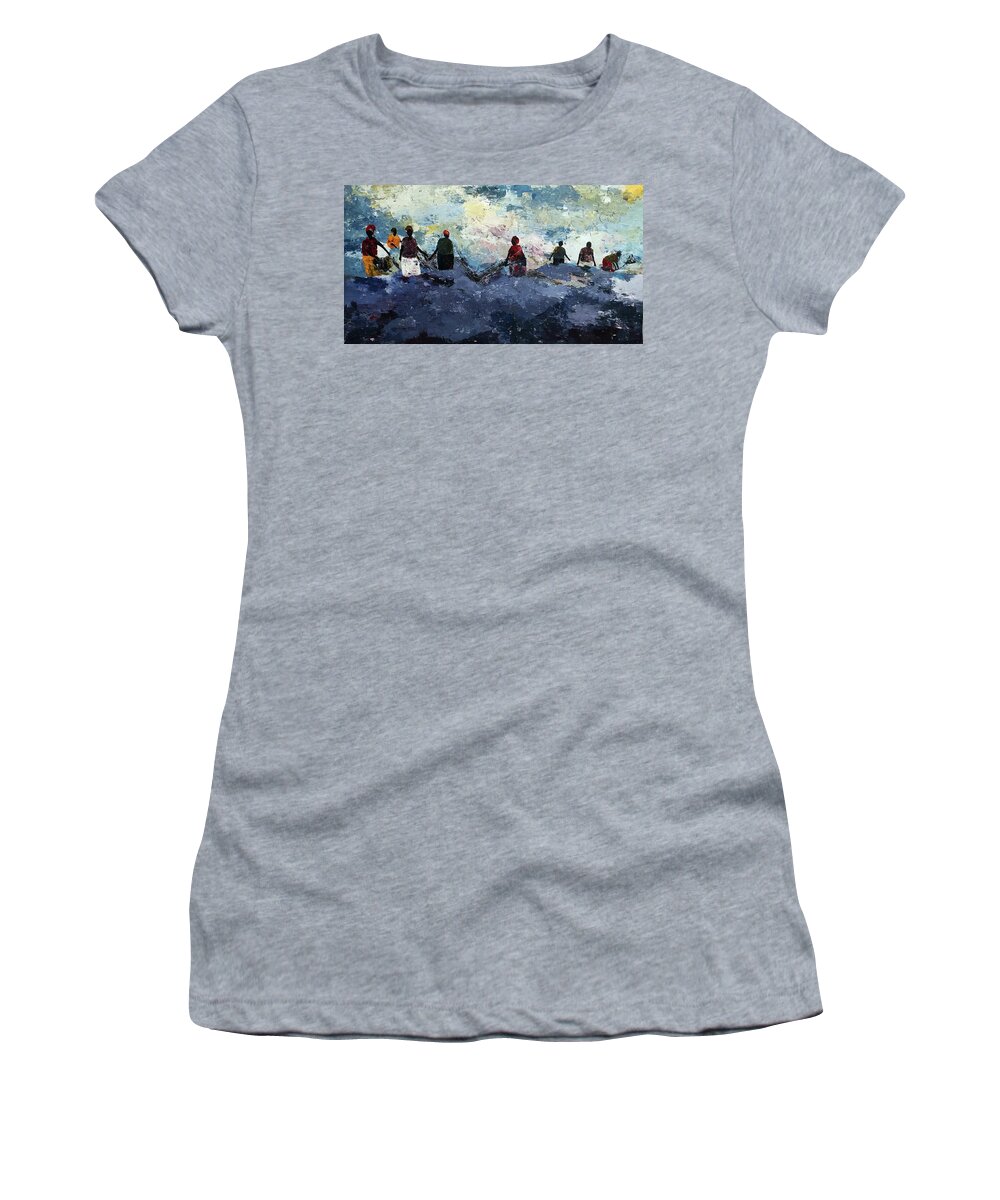 African Art Women's T-Shirt featuring the painting Morning Tide by Tarizai Munsvhenga