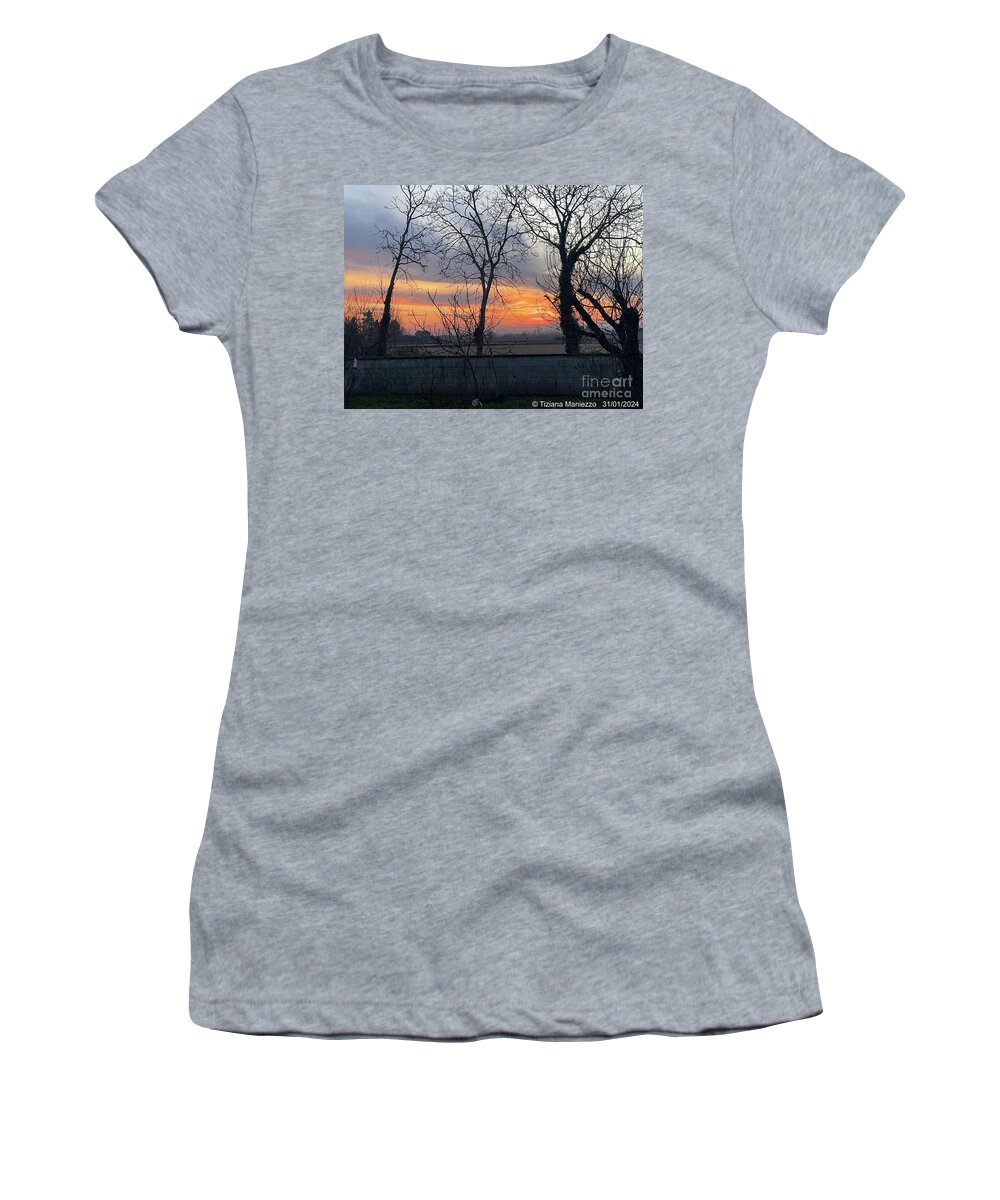 Clouds Women's T-Shirt featuring the photograph Morning walks 3 by Tiziana Maniezzo