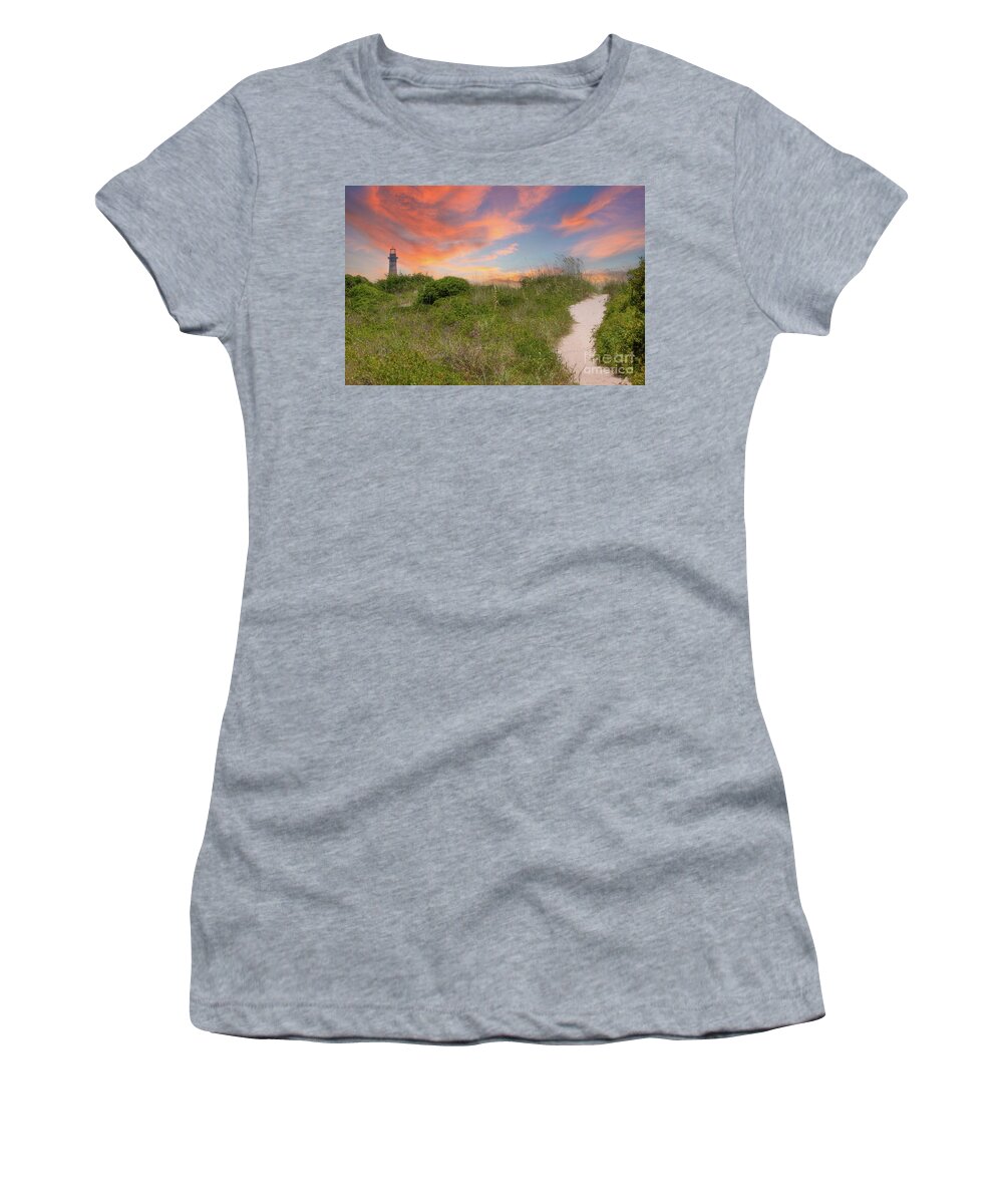 Grass Women's T-Shirt featuring the photograph Morris Island Lighthouse - Sunset - Folly Beach by Dale Powell
