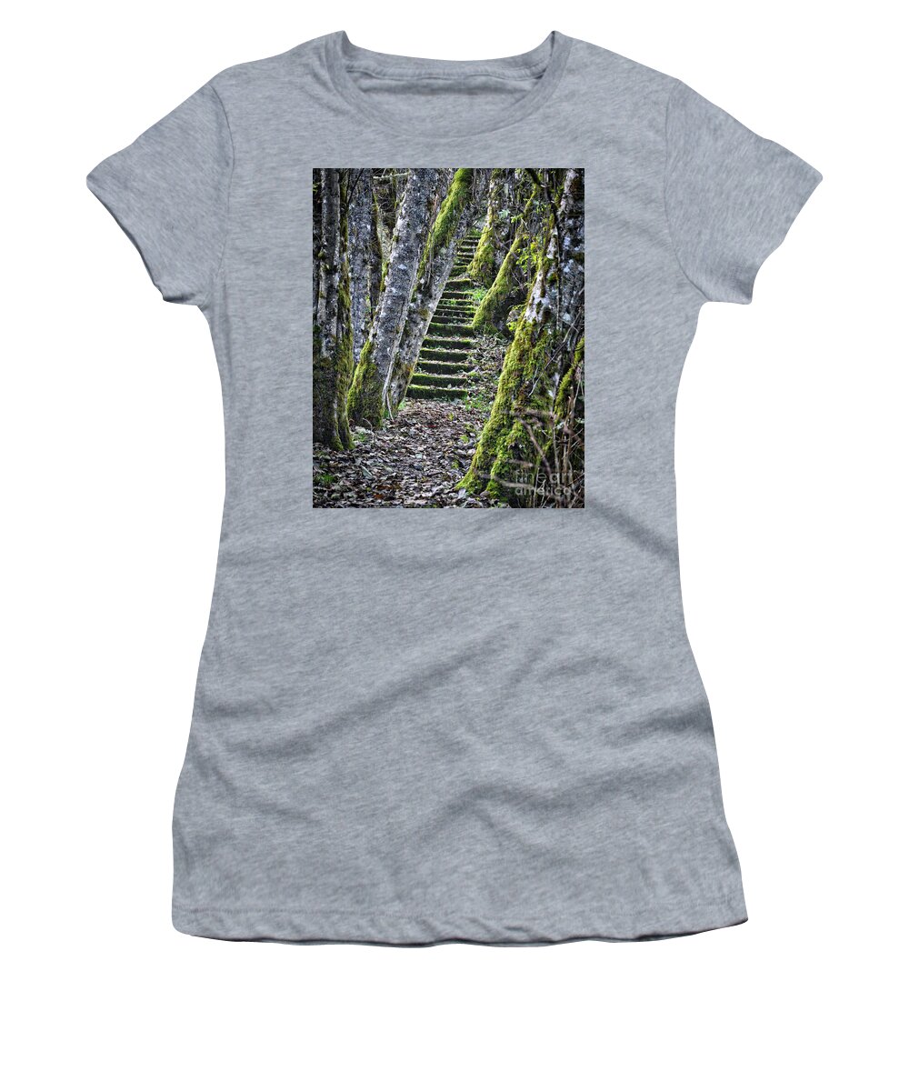 Trails Women's T-Shirt featuring the digital art Moss Stairs by Kirt Tisdale