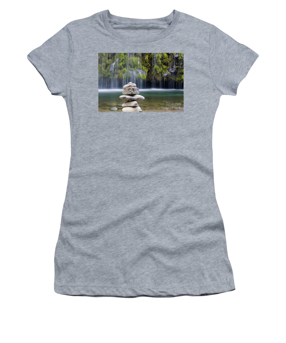 Cairn Women's T-Shirt featuring the photograph Mossbrae Falls Cairn by Suzanne Luft