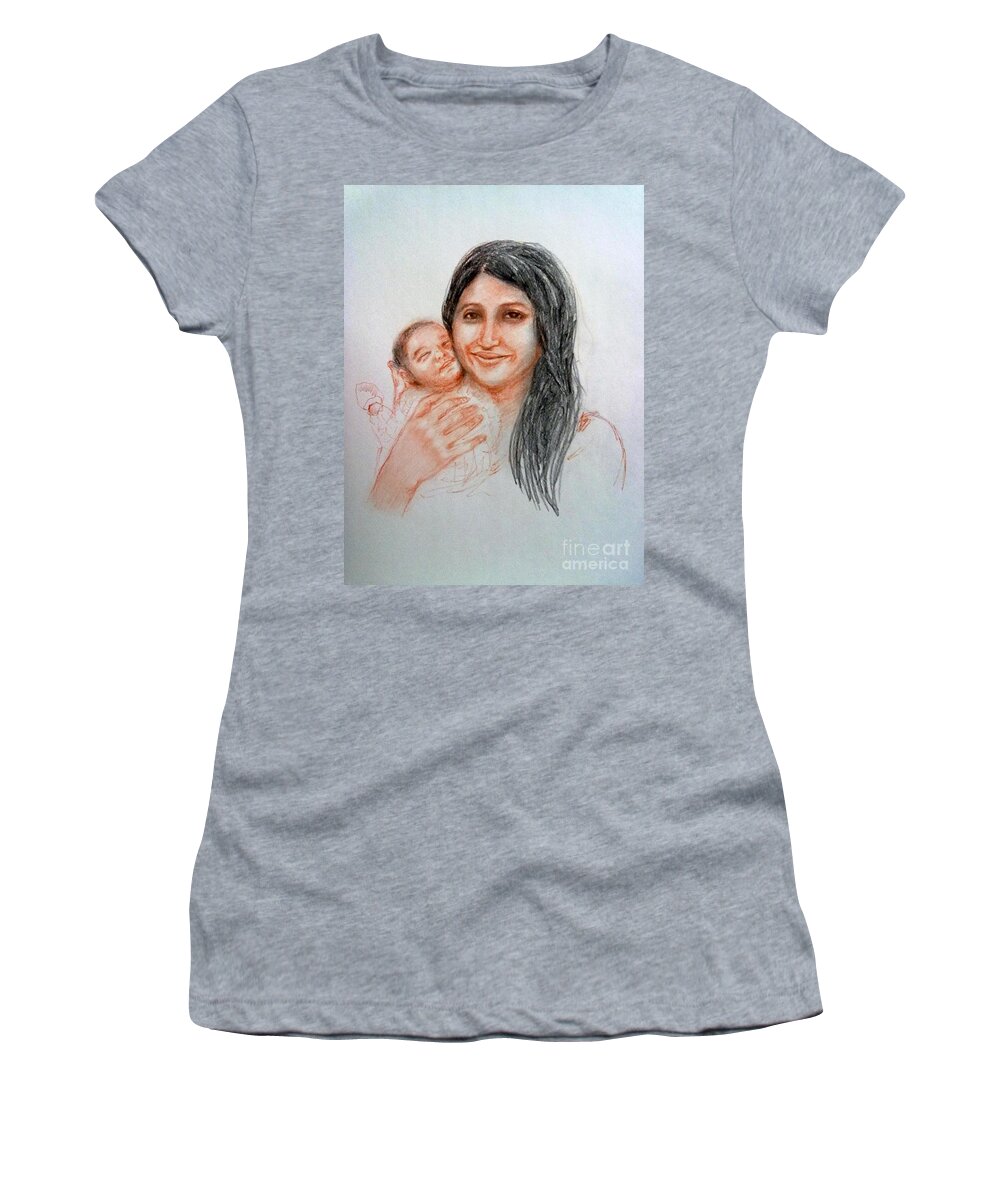 Sketch Women's T-Shirt featuring the painting Mother and baby by Asha Sudhaker Shenoy