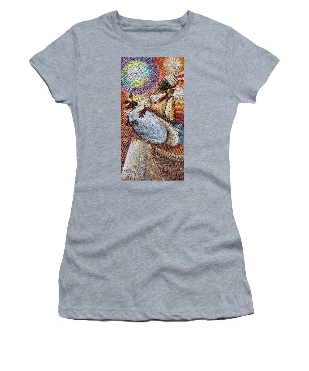 Africa Women's T-Shirt featuring the painting Mother's Love by Paul Gbolade Omidiran