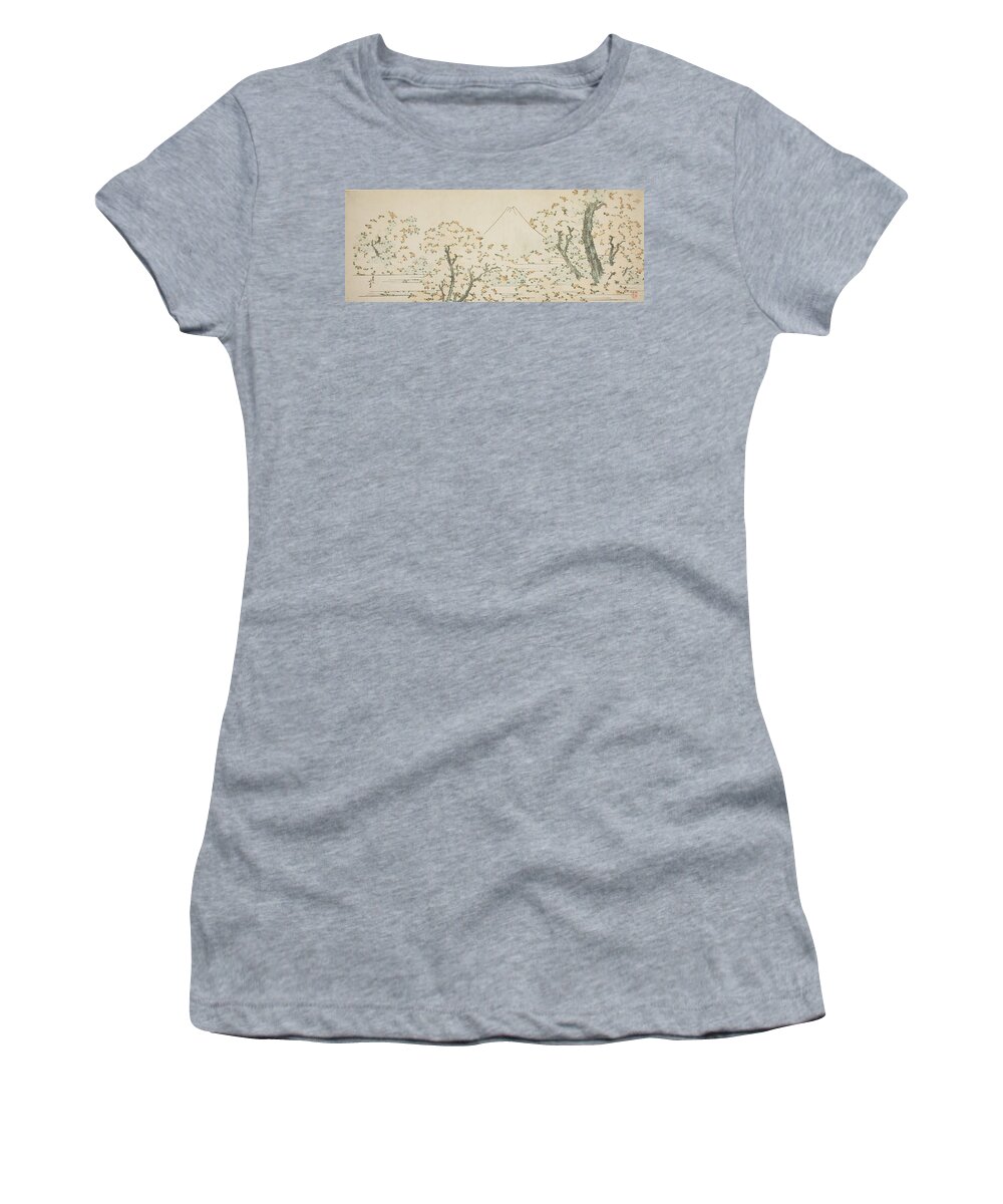 19th Century Art Women's T-Shirt featuring the relief Mount Fuji with Cherry Trees in Bloom by Katsushika Hokusai