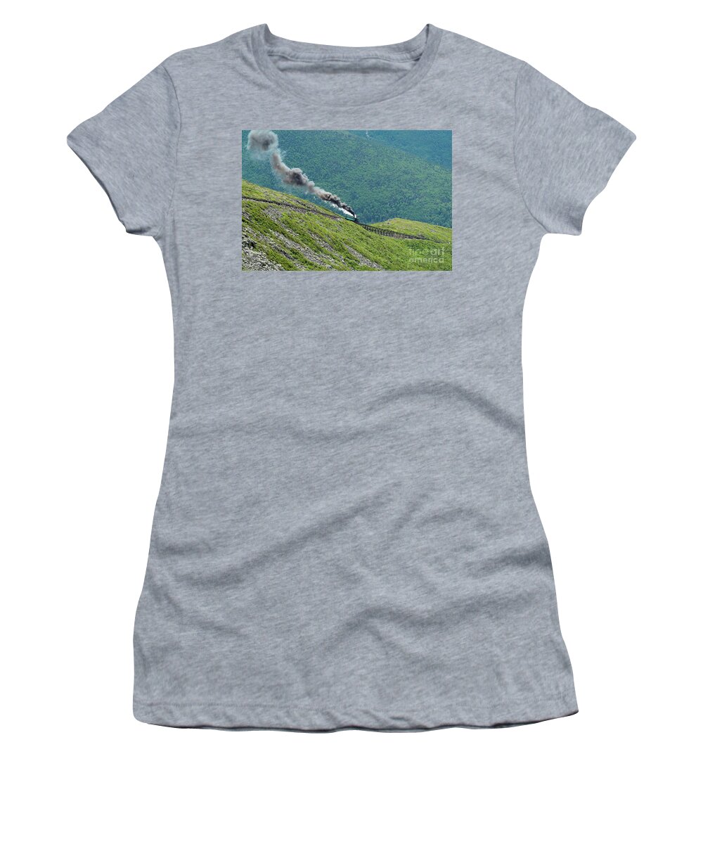 White Mountains Women's T-Shirt featuring the photograph Mount Washington Cog Railroad - Mount Washington New Hampshire by Erin Paul Donovan