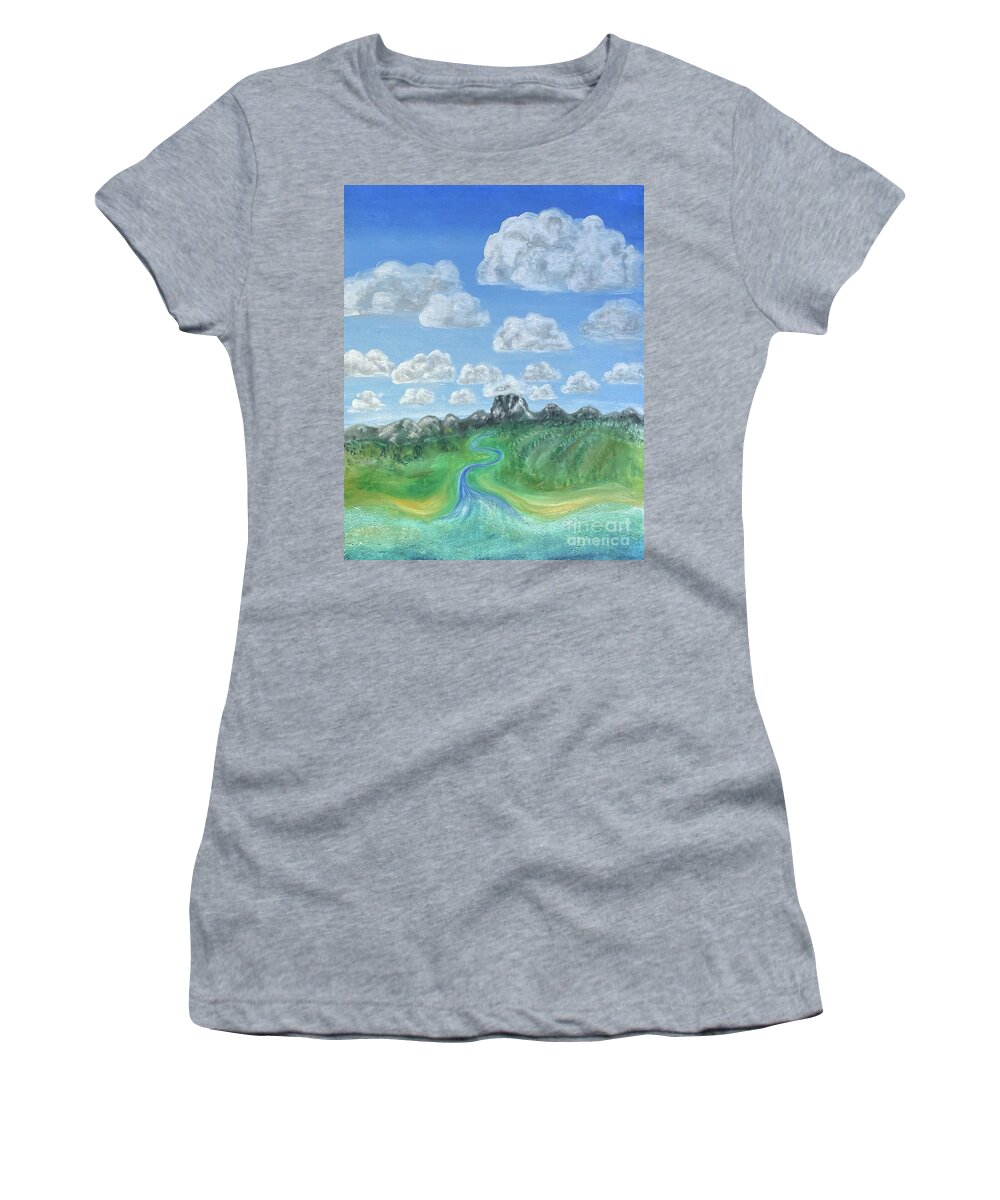 Mountains Women's T-Shirt featuring the painting Mountain to Sea by Shelley Myers