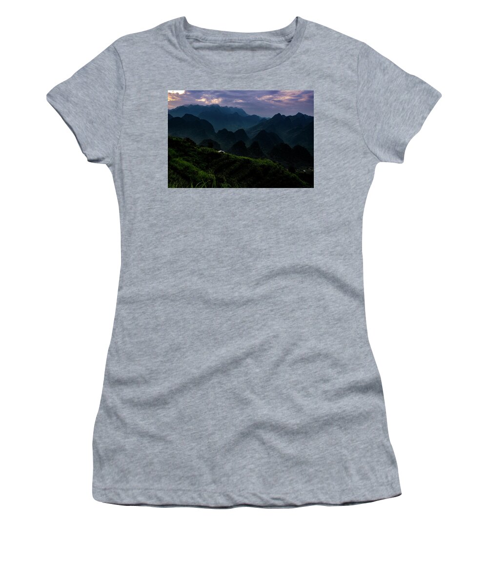 Ha Giang Women's T-Shirt featuring the photograph Waiting For The Night - Ha Giang Loop Road. Northern Vietnam by Earth And Spirit