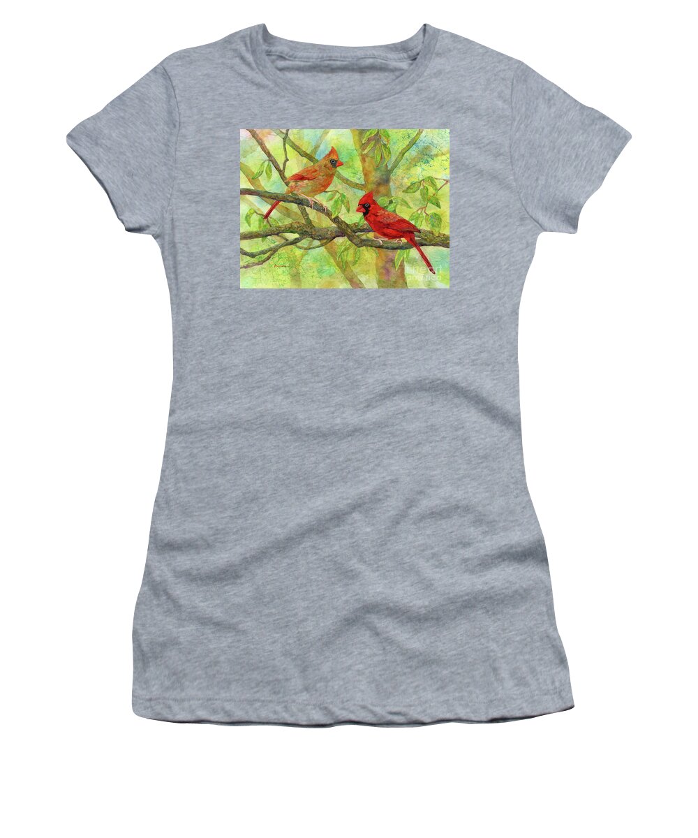 Cardinal Women's T-Shirt featuring the painting Mr. and Mrs. Cardinal by Hailey E Herrera
