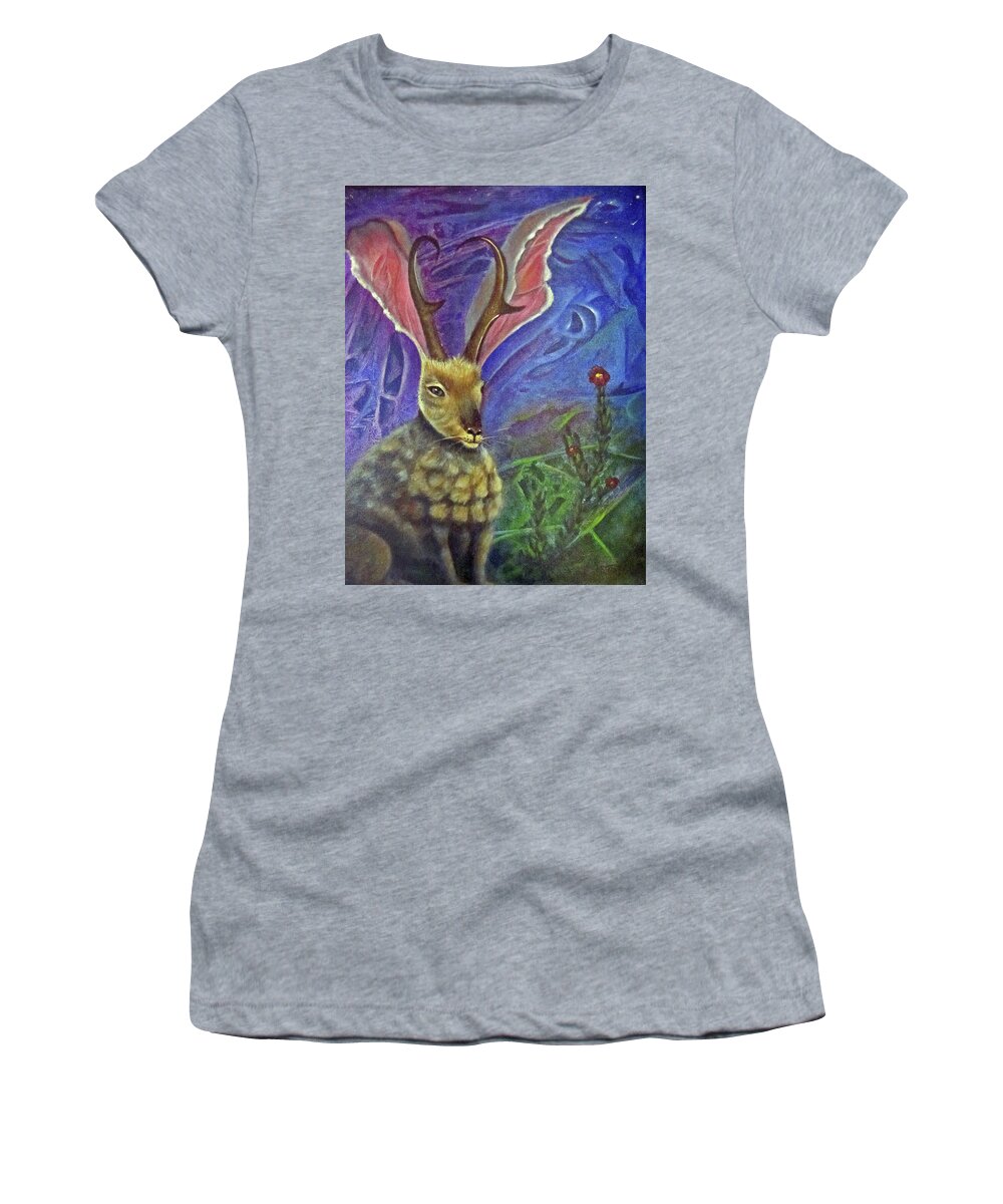 Rabbit Women's T-Shirt featuring the painting Mr. Jack A. Lope by Sherry Strong