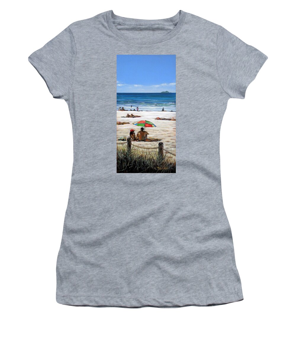 Beach Women's T-Shirt featuring the painting Mt Maunganui Beach 090209 by Sylvia Kula