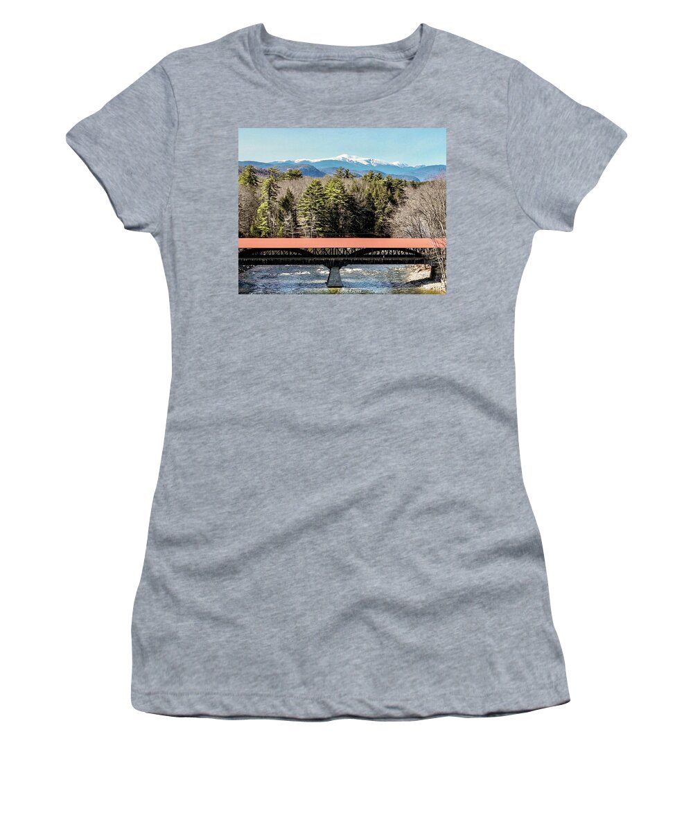  Women's T-Shirt featuring the photograph Mt Washington over the Saco River Covered Bridge by John Gisis