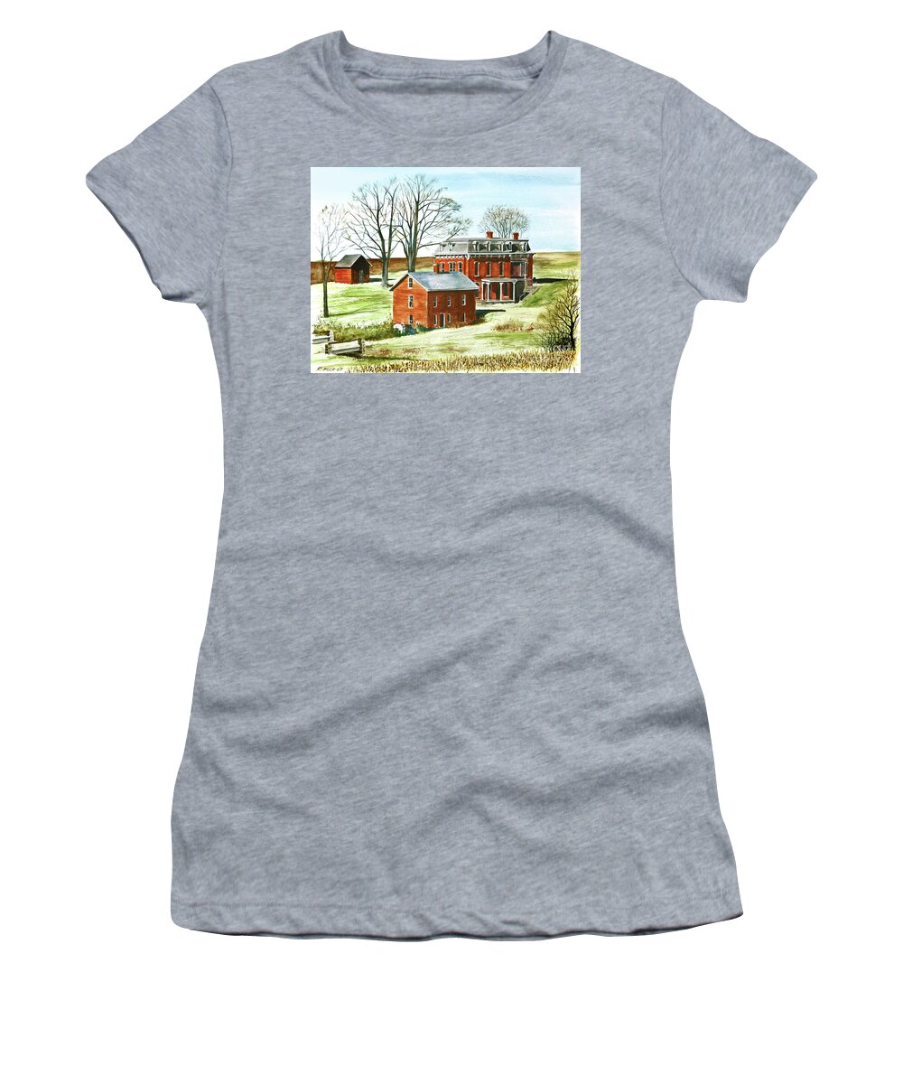 Mudhouse Women's T-Shirt featuring the painting Mudhouse Mansion in Spring by Rick Mock